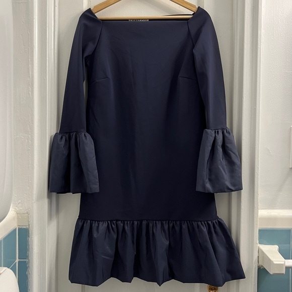 Chiara Boni Maldina Bell-Sleeve Ruffle Dress, Navy Blue 42 (6) - Picture 2 of 5